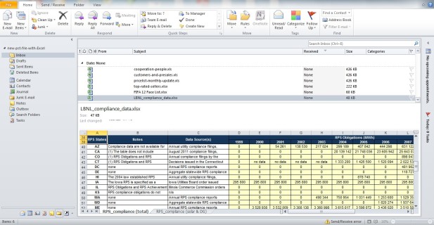 Preview of imported and Converted Excel data Inside Outlook