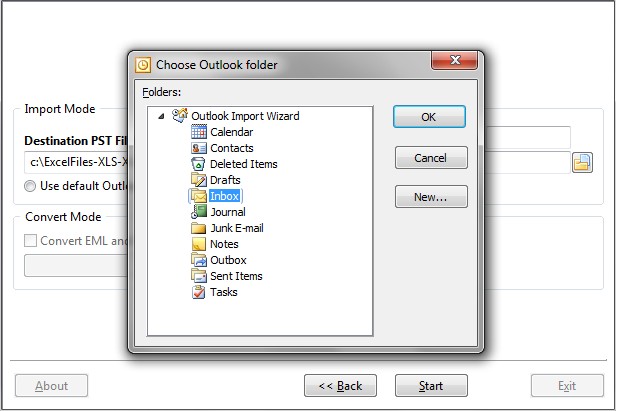 Choose target Outlook folder to import Excel files