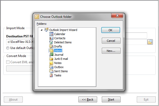 Choose target Outlook folder to import Excel files