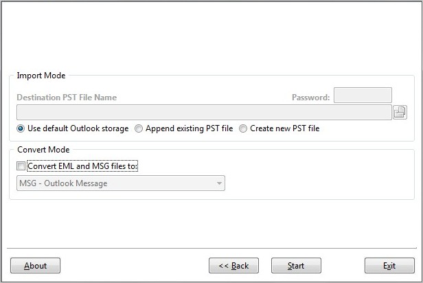 Select the PST file target for EML to PST Conversion