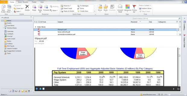 Run Outlook and inspect the PDF files content which were imported to Outlook